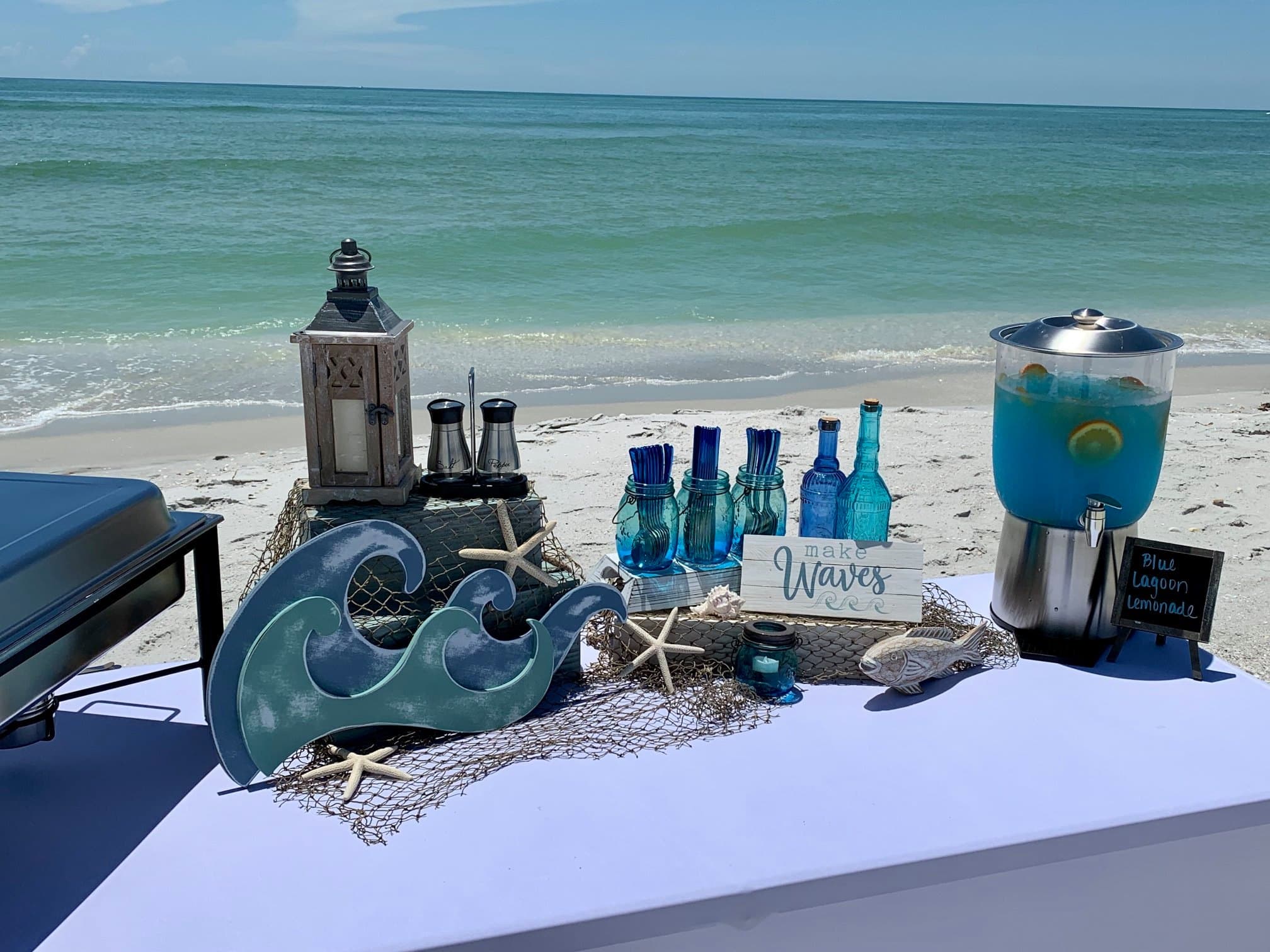 Blue Water Catering catering setup on the Gulf coast